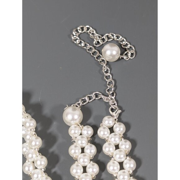 Retro White Faux Pearl Woven Bead Long Layering Necklace 37" - Picture 5 of 7